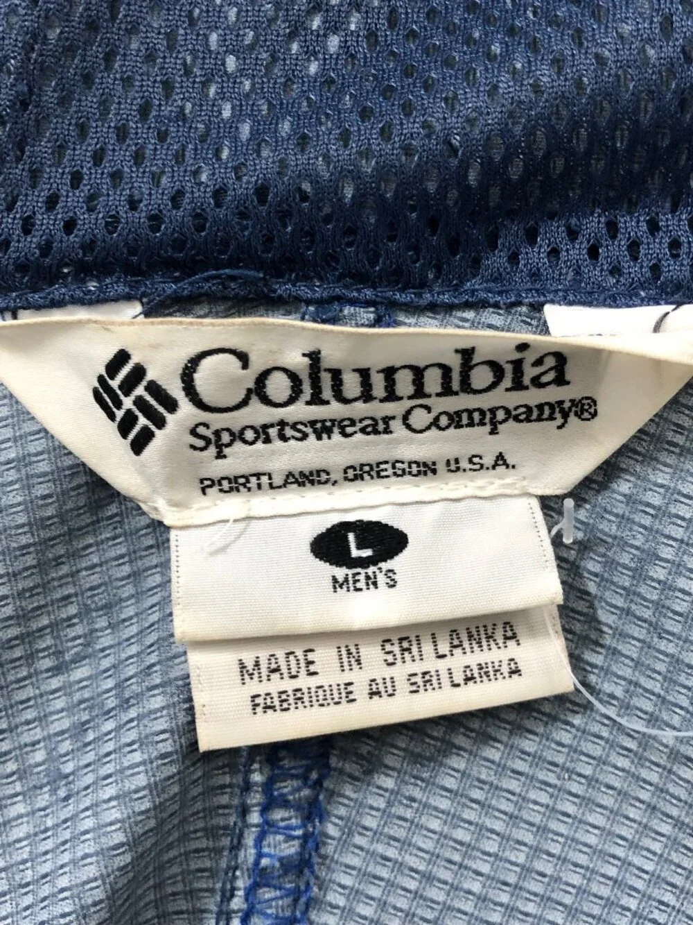 Columbia Packable Windbreaker Jacket Blue Gray Mens L Vented Hooded Gorpcore